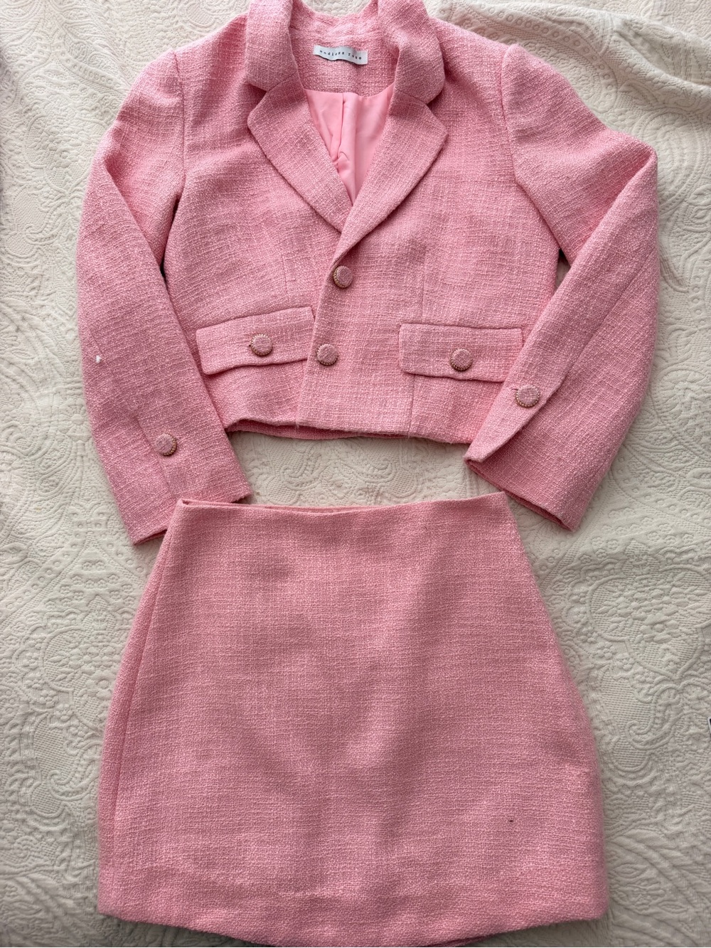 Endless Rose Pink Tweed Cropped Blazer & Mini Skirt Set